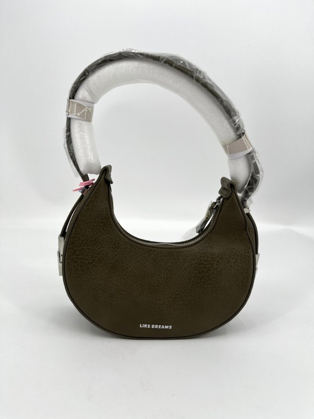 Like Dreams Carol Holiday Crescent Bag Olive Vegan Leather Zip Adjustable Strap